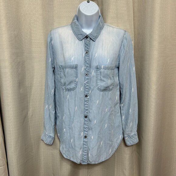 Rails Lightning Bolt Button up Long Sleeve Shirt Women's Size XS Blue Chambray - Picture 1 of 11